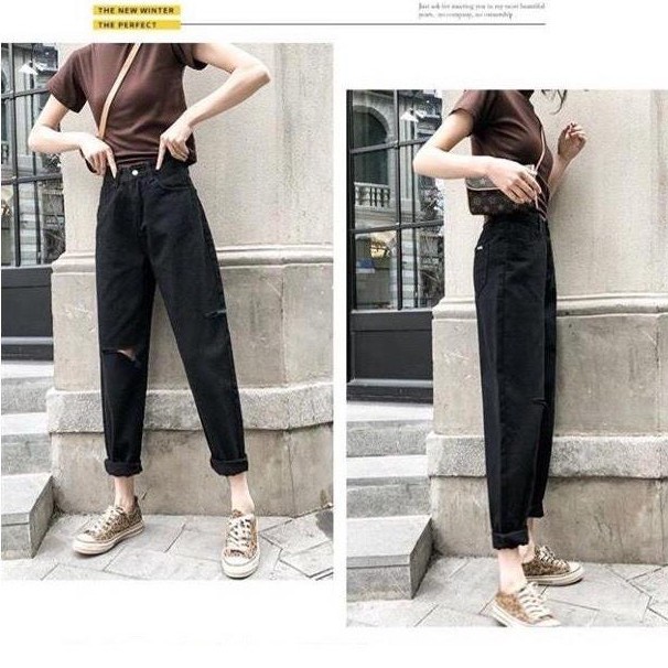 Quần jeans nữ Shynstores - quần baggy jeans Unisex cạp cao rách lệch vải bò dày đẹp freeship