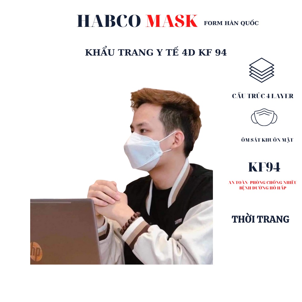 Khẩu trang  KF94 HABCO MASK,khẩu trang 4 lớp kháng khuẩn 99.9% Bịch 10 cái  Hàng Công Ty chuẩn đét