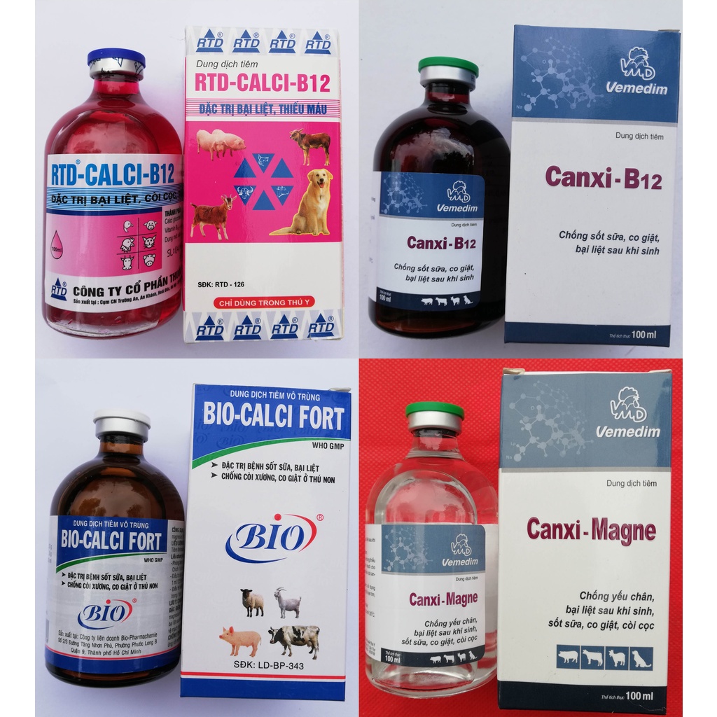 Các sản phẩm CALCI B12, Loại 100ml của các công ty RTD, công ty Vemedim; Bát ăn