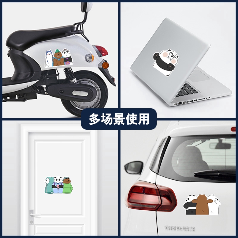 Sticker dán phản quang trang trí xe hơi hình gấu we bare bears vui nhộn xinh xắn