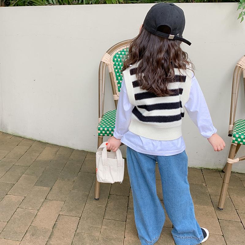 Quần jean ống suông rộng có thắt lưng phong cách Hàn Quốc thời trang dành cho bé gái