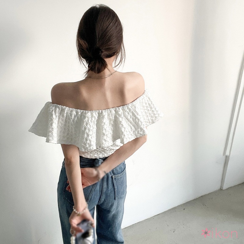 Áo Croptop Trễ Vai Tay Ngắn Màu Sắc Thanh Lịch