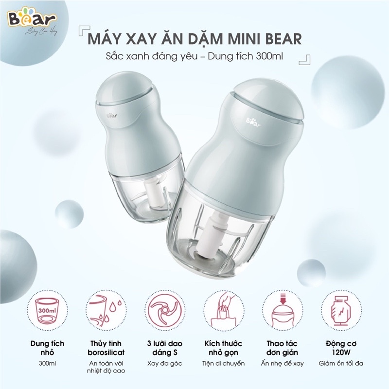 Máy Xay Đa Năng Bear 300ml Model GR-B03V2 Nhỏ Gọn Xay Ăn Dặm, Sinh Tố Bảo Hành Chính Hãng 18 Tháng