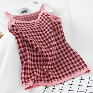 Áo 2 dây kẻ trắng đỏ chất liệu len