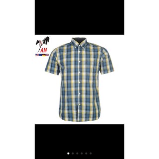 [100% cotton] Áo Sơ Mi Nam Ngắn Tay PIERRE Cardin Short Sleeve Cham Shirt Mens (Blue/vàng- Size EU - UK)