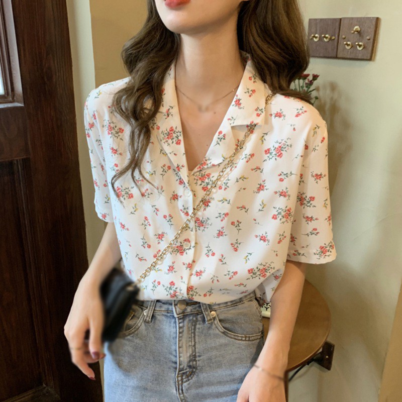 Áo Kiểu Tay Ngắn Thiết Kế Theo Phong Cách Retro Thanh Lịch Cho Nữ