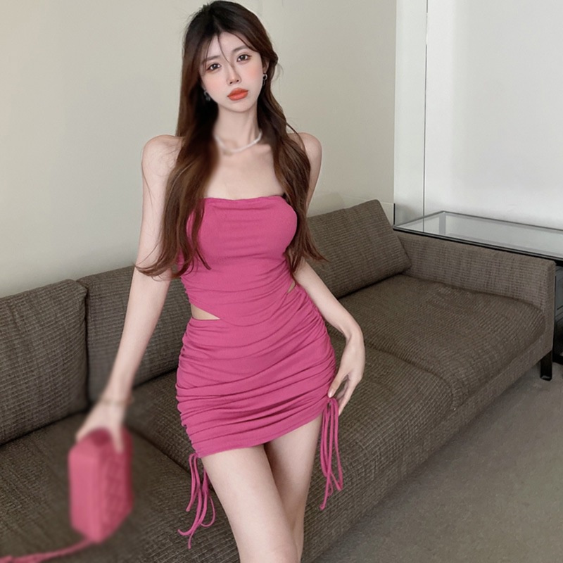 Bộ Áo Croptop + Chân Váy Lưng Cao Dây Rút Màu Trơn Kiểu Hàn Quốc Thời Trang Mùa Hè Cho Nữ