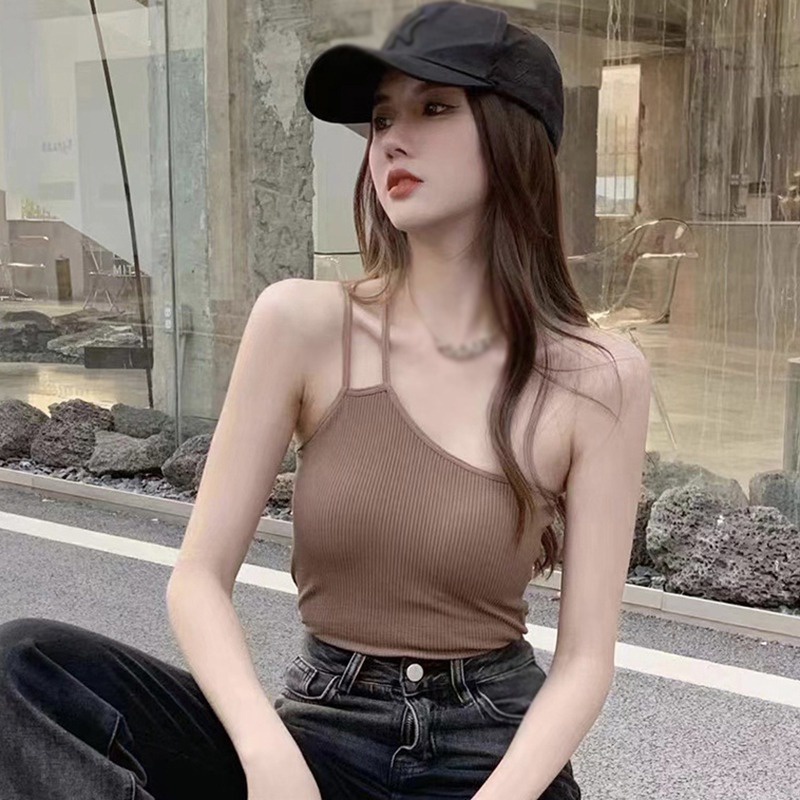 Áo Croptop Hai Dây Co Giãn Màu Trơn Có Đệm Ngực Mềm Mại Phong Cách Đường Phố Gợi Cảm Cho Nữ