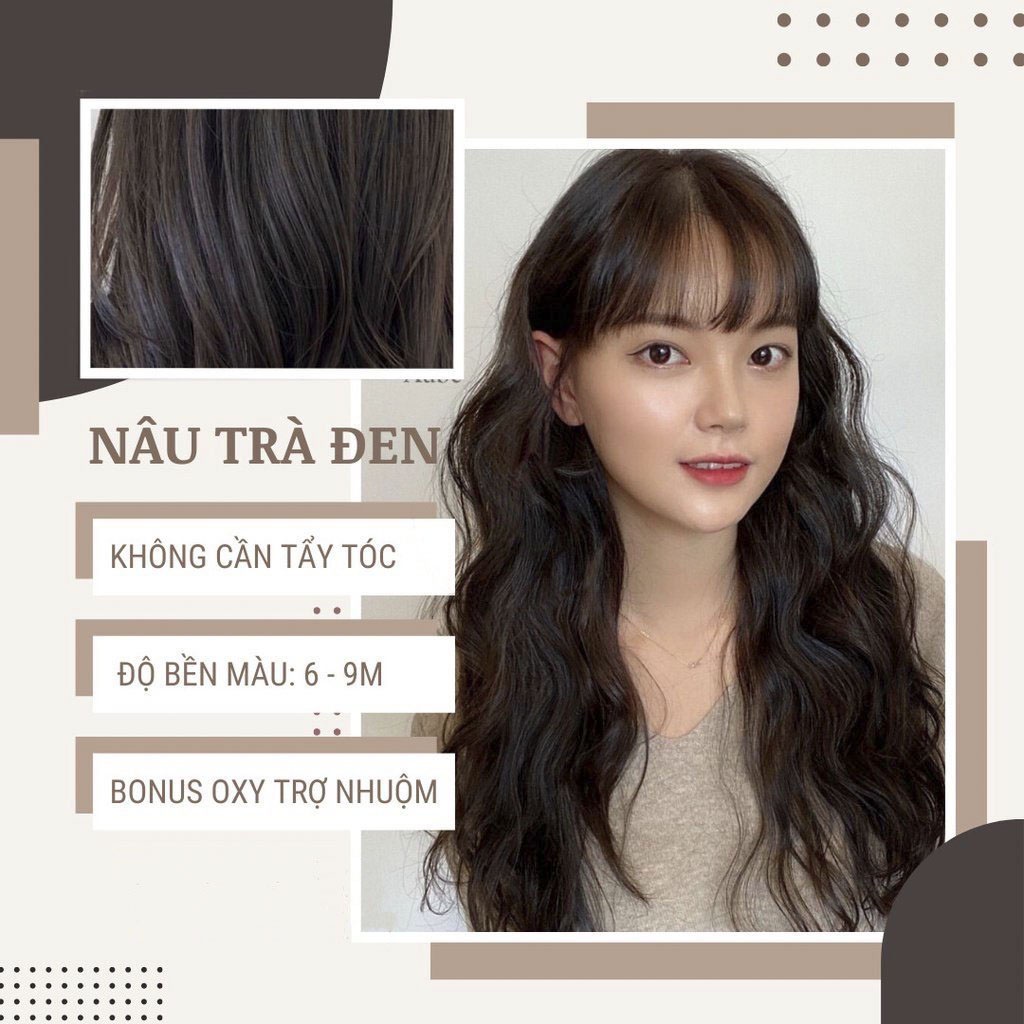 Thuốc Nhuộm Tóc Màu NÂU TRÀ ĐEN Không Tẩy tặng oxy trợ nhuộm và găng tay mũ ủ