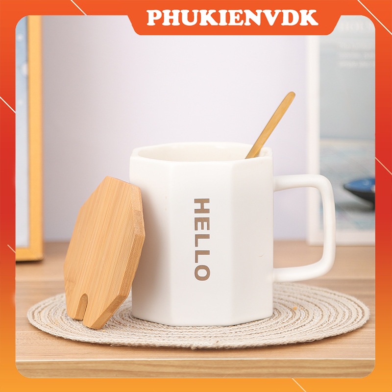 Ly cốc sứ có nắp in chữ tinh tế Cốc quà tặng lưu niệm