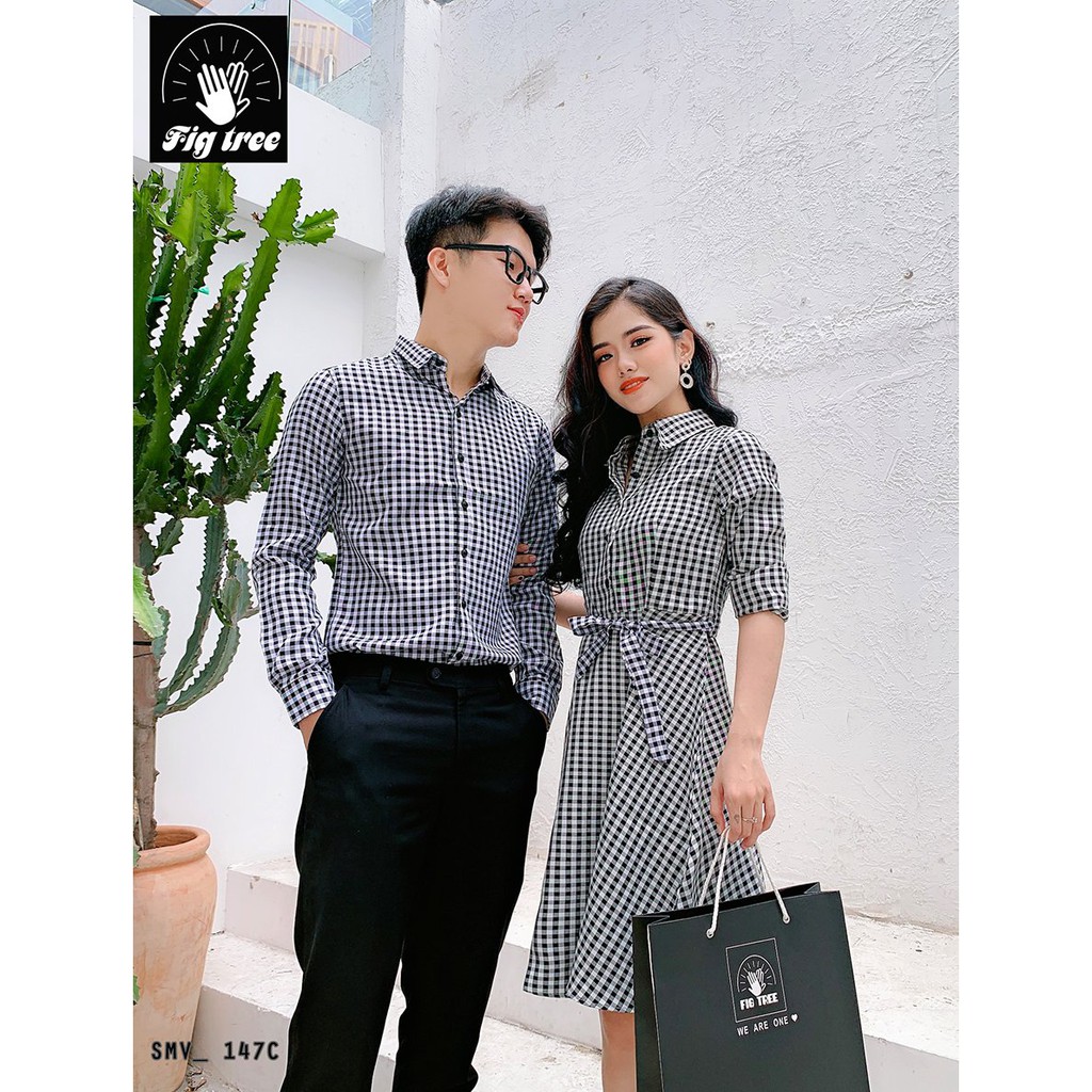 SET SƠ MI VÁY FIGTREE SỌC CARO ĐEN TRẮNG (MS:147C)