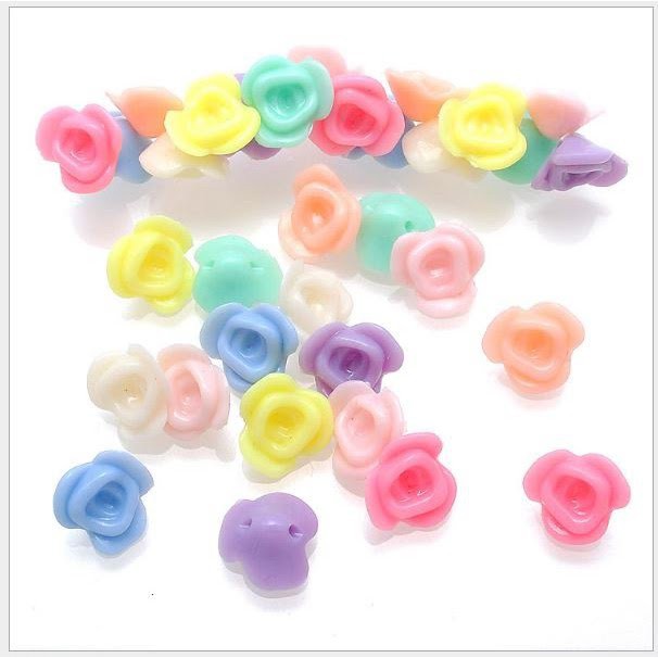 #P117-62 gói 10-50gam hạt nhựa tròn hoa hồng đế nhọn 7x13mm