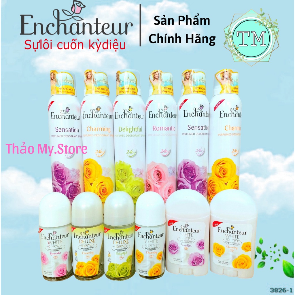 Enchanteur - Xịt - Lăn - Lăn Sáp Khử Mùi Hương Nước Hoa 150ml -  50ml - 40ml - Dạng Kem Sữa - Dạng nước trong- Dạng Sáp