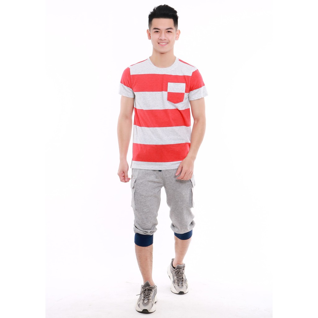 Áo thun nam Narsis D8084 cổ tròn màu kẻ đỏ