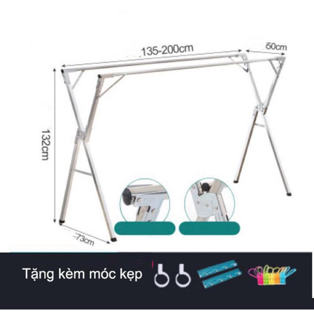 Giàn phơi đồ xếp gọn kéo dài 1,35-2m - hàng cao cấp