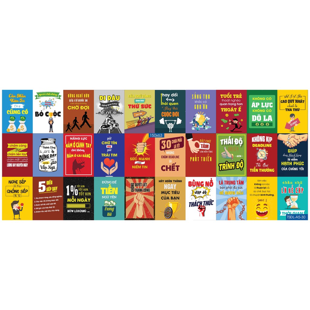 Combo 50 tờ Decal dán tường trang trí khổ A4,A5 - Chủ để Động lực