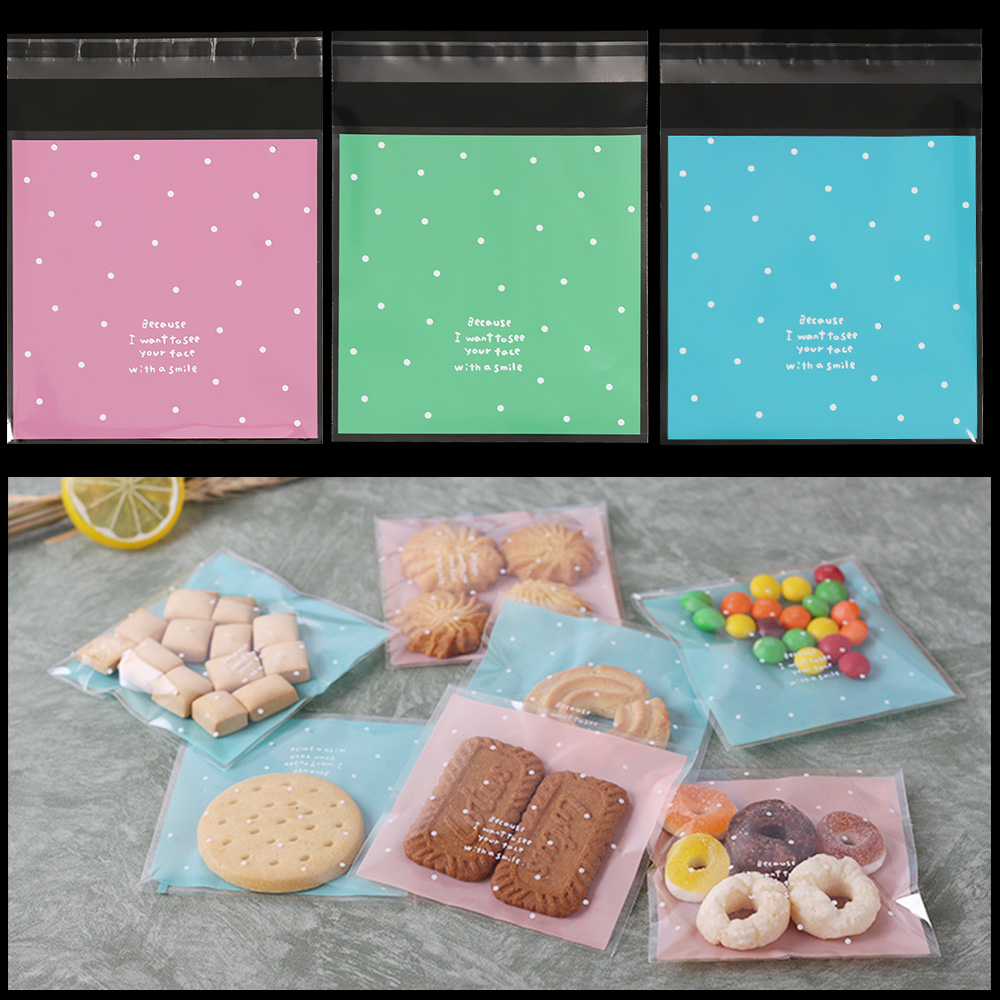 Bộ 100 Túi Đựng Bánh Quy Họa Tiết Chấm Bi Cho Tiệc Cưới/ Năm Mới