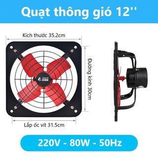 Quạt hút thông gió cánh kim loại (35*35, 220V, 80W, 1080m3/h) - Quạt hút 1 chiều, gắn cửa sổ phòng bếp