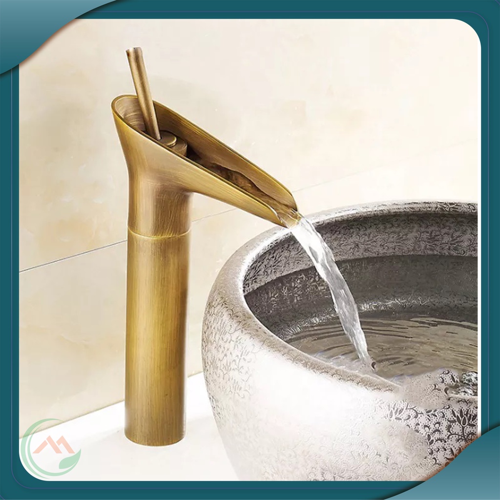 Vòi lavabo, vòi chậu rửa mặt nóng lạnh bằng đồng giả cổ kiểu dáng độc đáo -  QM.VR029B1