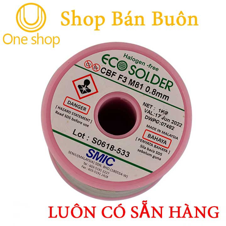 Thiếc Hàn Không Chì SMIC Halogen-Free 0.8mm 1kg 3.5% Ag