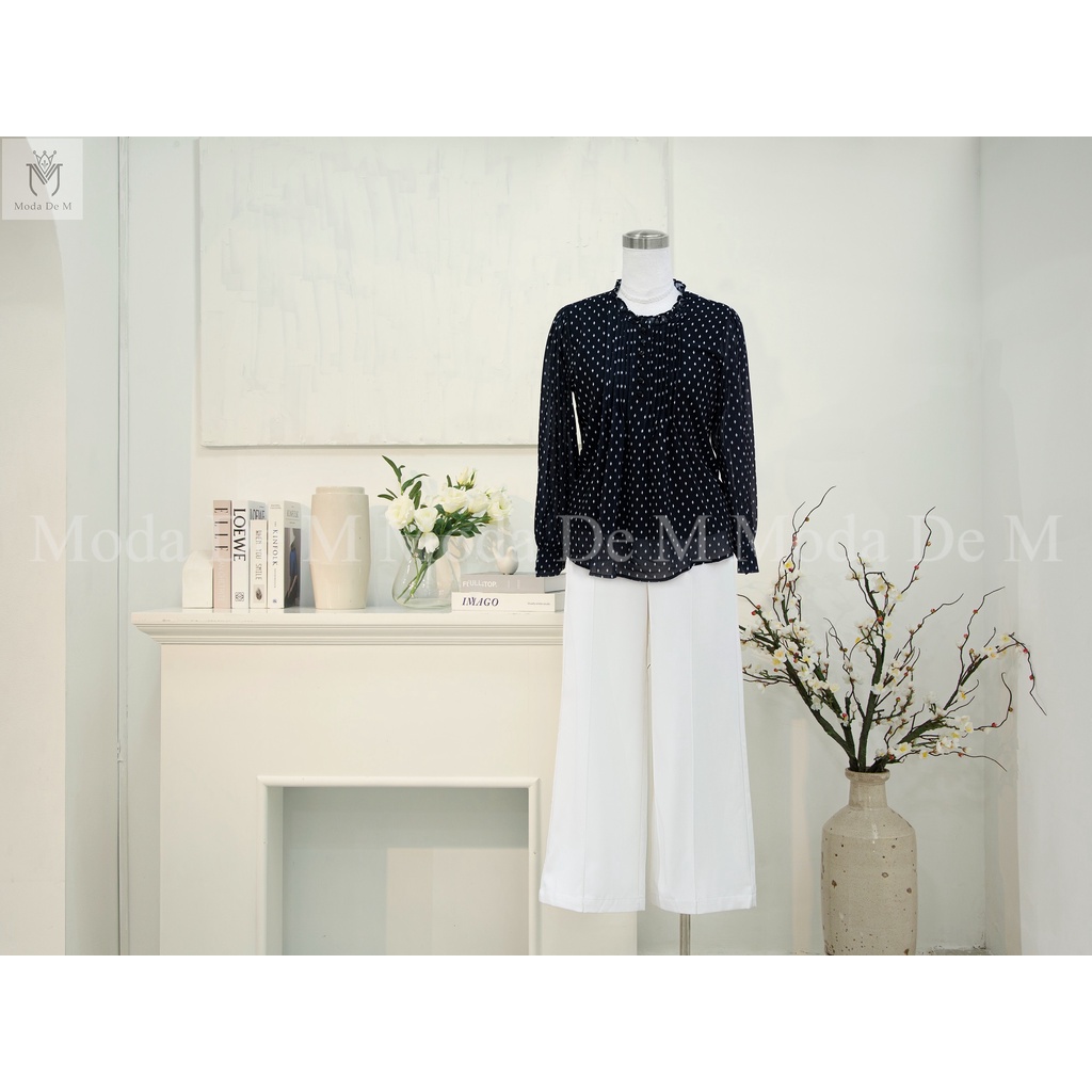 Áo trung niên nữ sơ mi voan chiffon họa tiết chấm bi sang trọng tặng mẹ, đủ size M - 3XL - MODA 029