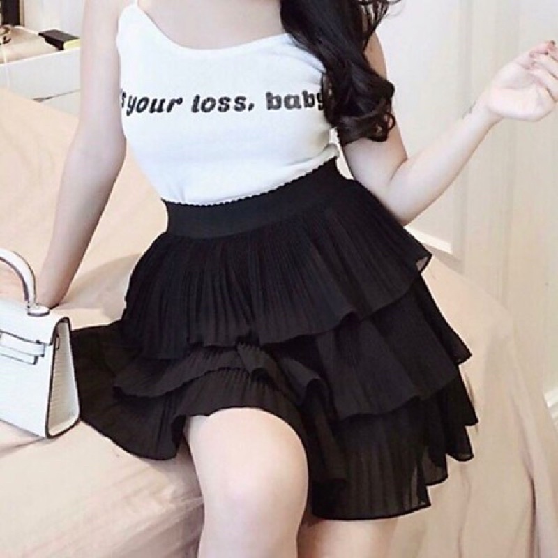 Chân Váy Xếp Ly 3 Tầng Siêu Xinh Chất Tuyết Mưa