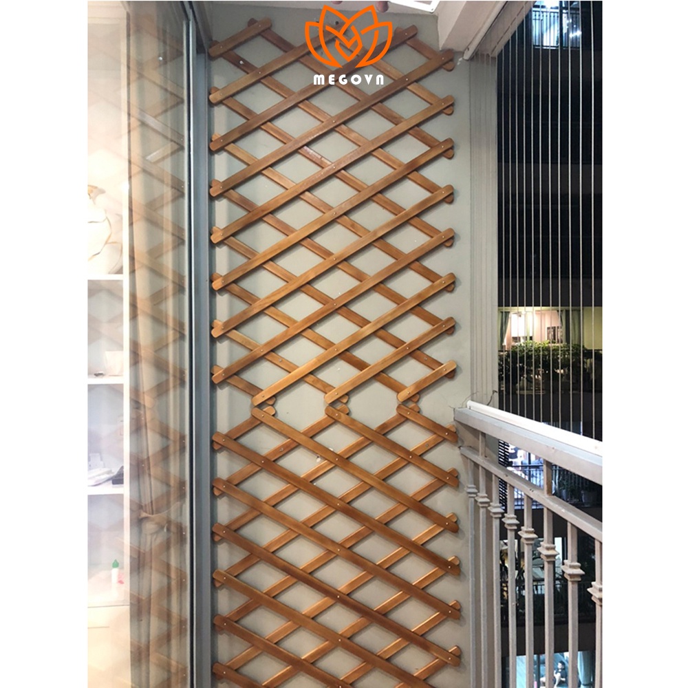Giàn gỗ đa năng trang trí ban công MEGOVN, giàn leo cho cây, hoa, kệ gỗ gắn tường treo cây ban công đẹp
