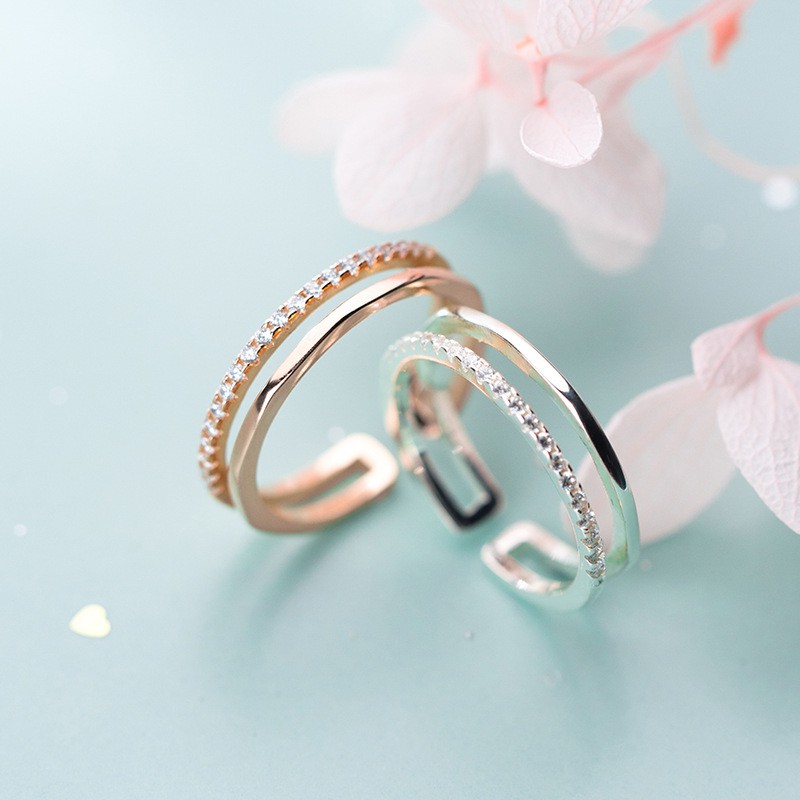 Nhẫn nữ hở freesize,hợp với mọi kích cỡ ngón tay,bạc Ý s925 nhỏ tươi Love ROCH J5841- AROCH Jewelry