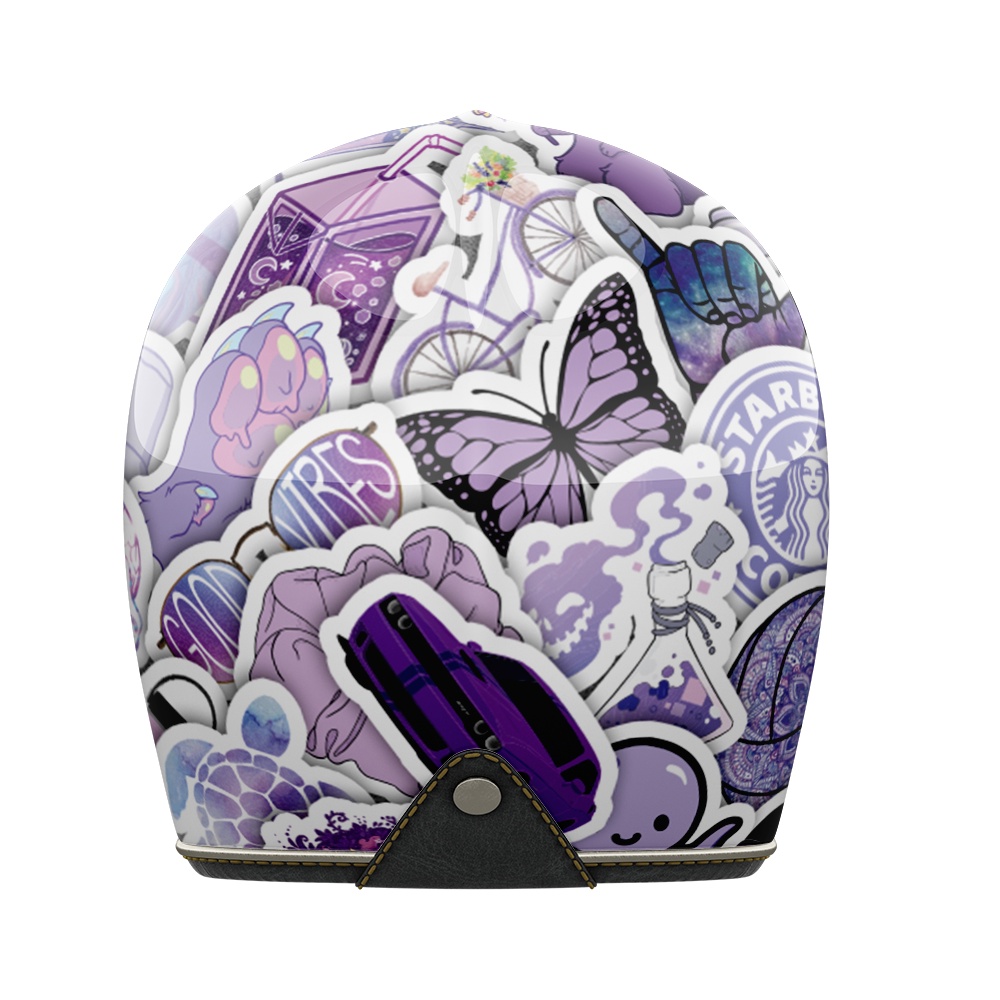 Set 50 cái Sticker màu Tím dán mũ bảo hiểm, hình dán Purple chống nước, decal màu Tím trang trí laptop, điện thoại