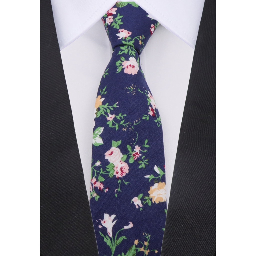 Cà Vạt Bản Nhỏ 6cm Họa Tiết Hoa Vintage Bằng Cotton Cho Nam