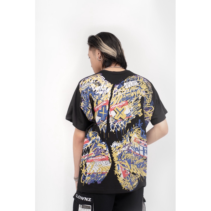 Áo thun tay lỡ local brand Clownz King Of School Full Print unisex form rộng, chất cotton