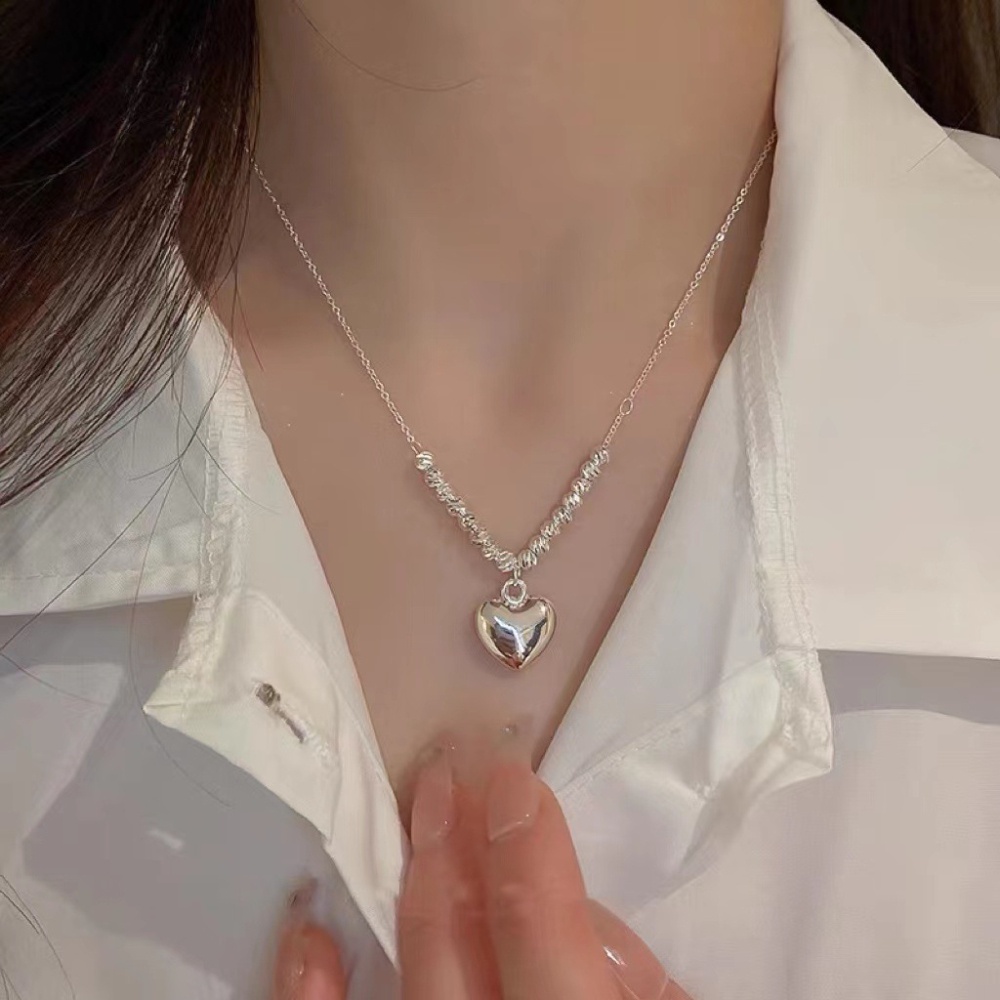 Vòng cổ Chuỗi Hạt Kim Loại Màu Bạc Mặt Trái Tim Đơn Giản Thời Trang Hàn Quốc Cho Nữ