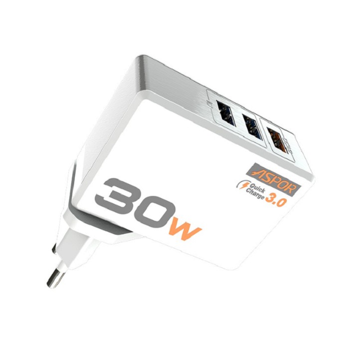 Củ Sạc Nhanh, Phích Cắm Sạc 3 Cổng A858Q ASPOR 30W (sạc siêu nhanh với 3 cổng USB)