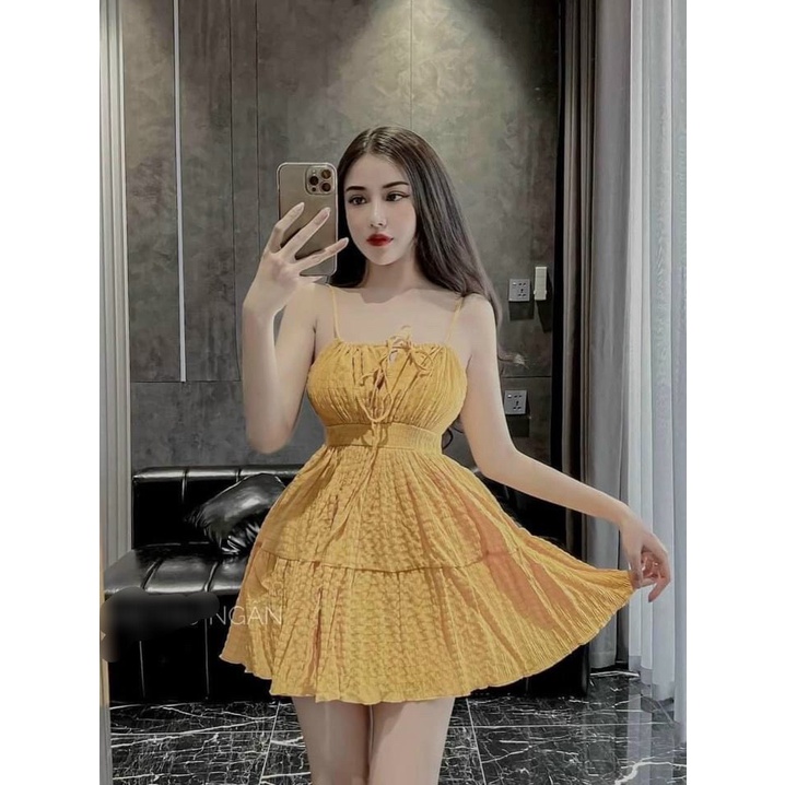 Đầm xốp 2 dây , dáng xòe ,có dây kéo sau, lên form cực xinh, cực chuẩn