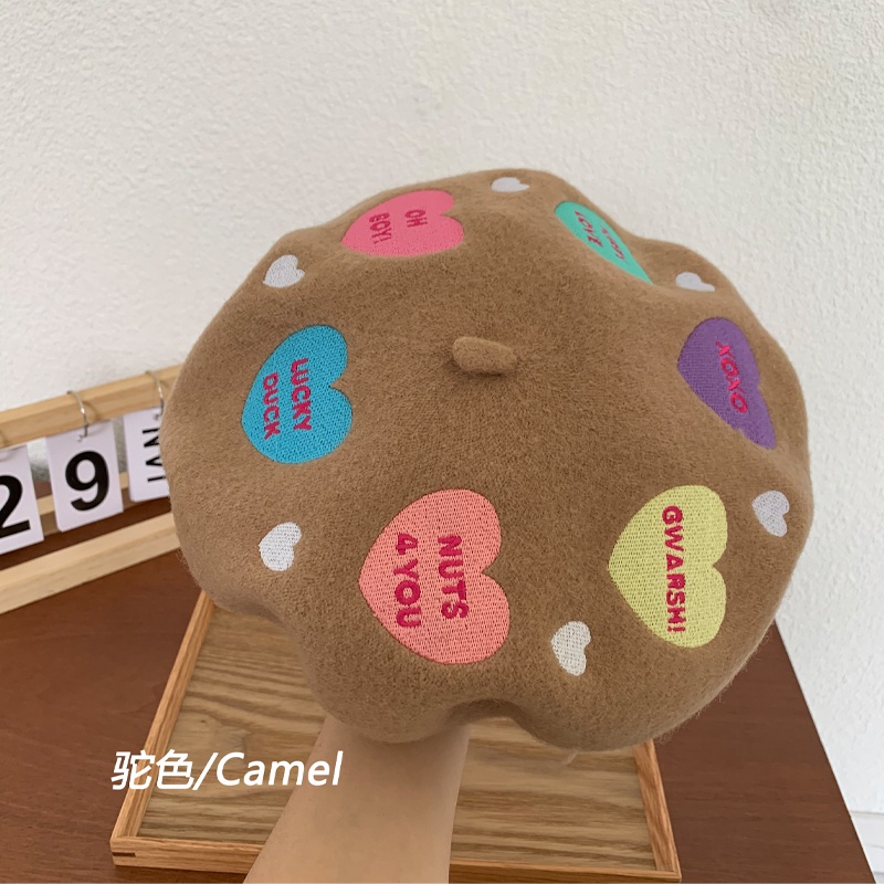 Mũ Beret Len Thêu Họa Tiết Mềm Mại Ngọt Ngào Xinh Xắn