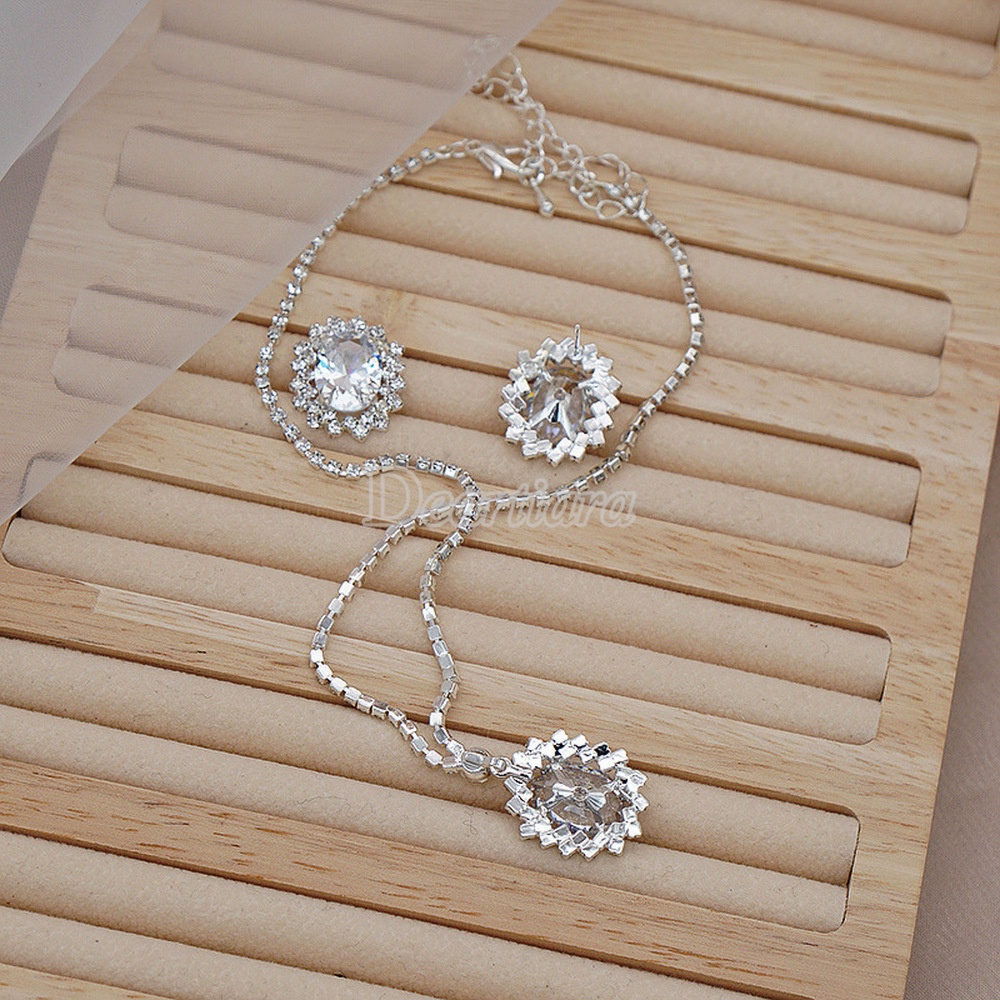 Bộ Vòng cổ + Bông Tai HìNh GiọT NướC ĐíNh Đá ThờI Trang