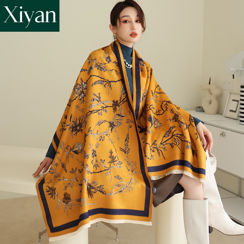 Khăn Choàng Cỡ Lớn Vải Cashmere In Họa Tiết Phong Cách Hàn Quốc Thời Trang Thu Đông