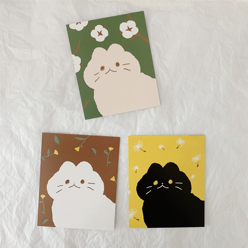 Set 3 Tấm Bưu Thiếp Hình Mèo Và Hoa Dễ Thương Xinh Xắn Độc Đáo