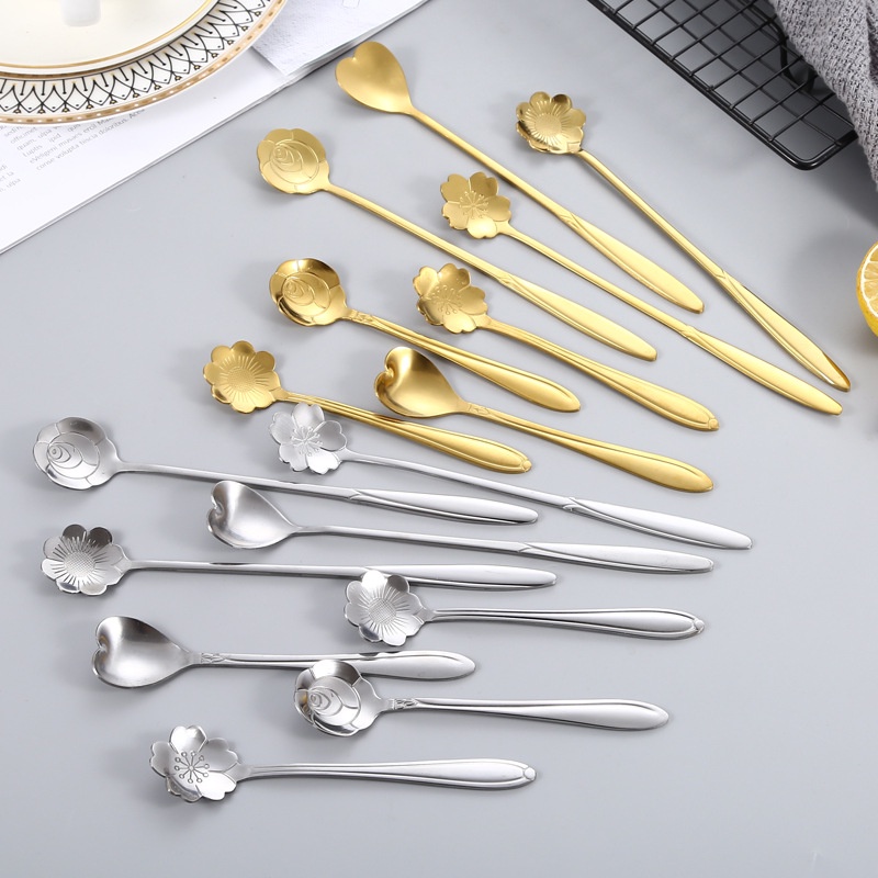 1 muỗng cà phê bằng thép không gỉ màu vàng hồng