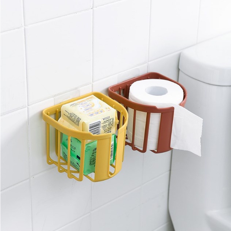 1 Hộp Đựng Khăn Giấy Gắn Tường Không Cần Khoan Lỗ Dạng Rỗng Tự Dính Cho Nhà Tắm