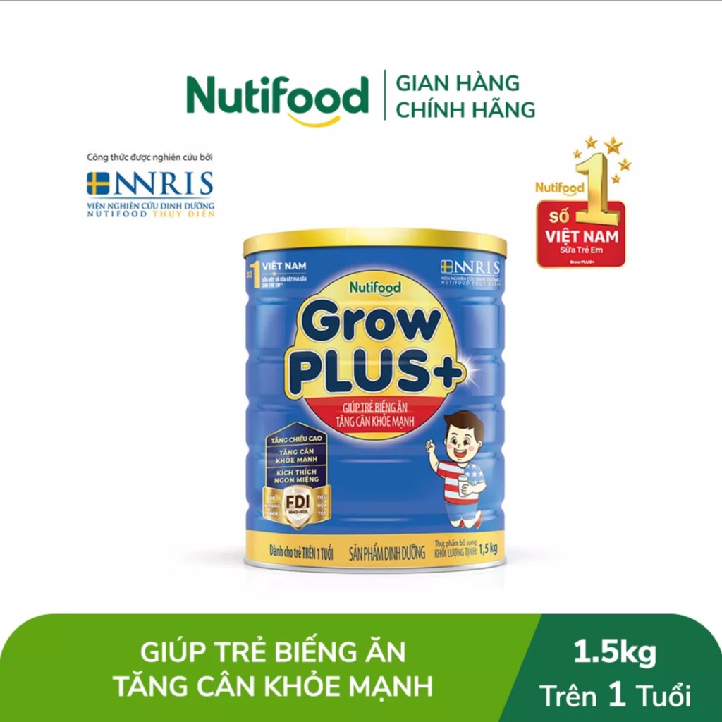 [HSD T4-2024] [Kèm Tem Trúng Thưởng] Sữa Bột Nutifood Grow Plus+ TCKM Xanh - Hộp 1,5kg