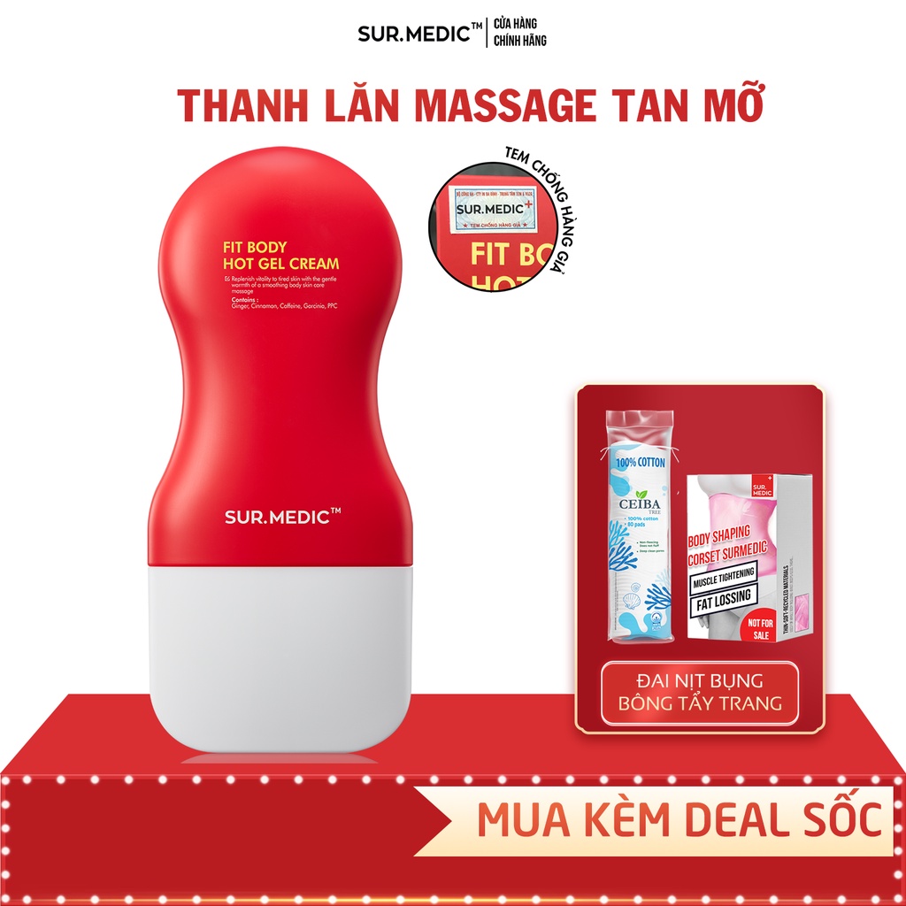 Thanh Lăn Massage Tan Mỡ Săn Cơ Định Hình Body SURMEDIC Fit Body Hot Gel Cream 100ml