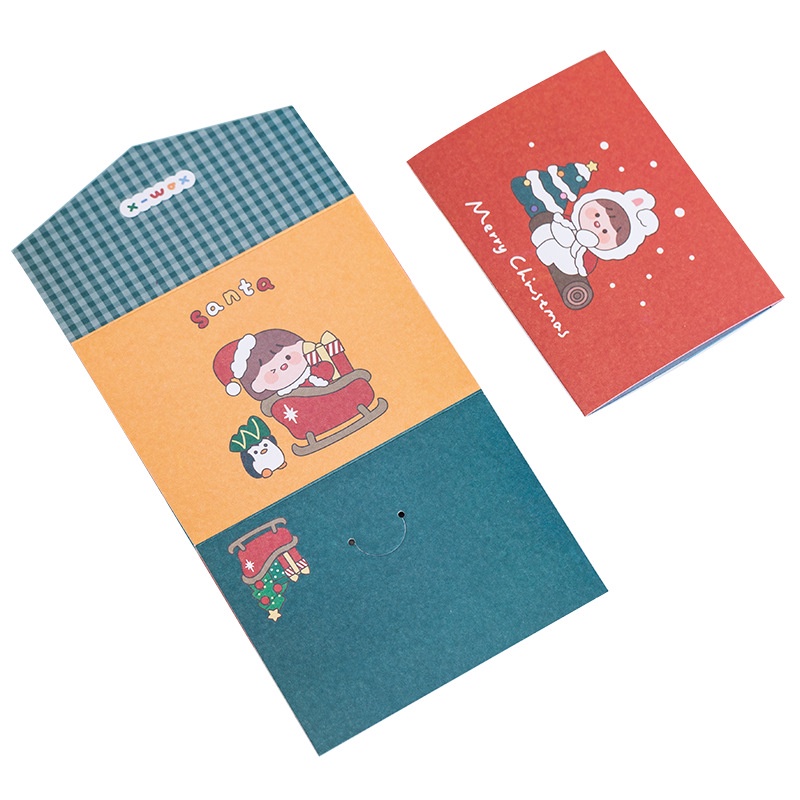 Thiệp chúc mừng giáng sinh/sinh nhật họa tiết hoạt hình dễ thương có thể gấp gọn