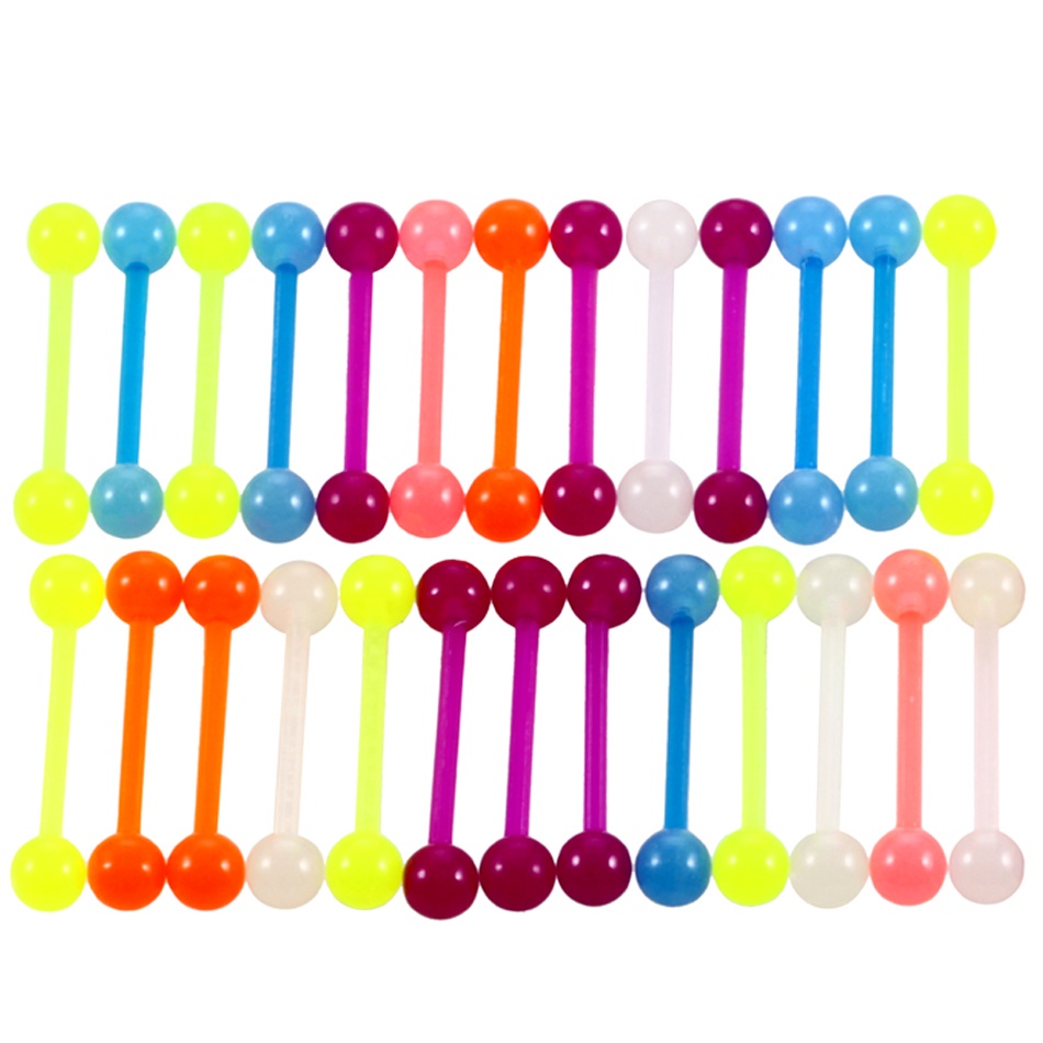 Set 15 Khuyên Lưỡi Acrylic Phát Sáng Trong Bóng Tối Thời Trang