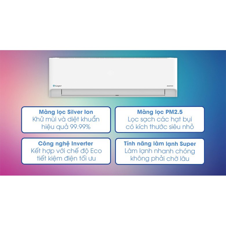 Máy lạnh Casper Inverter 1.5 HP HC-12IA32 Mới 2021 - Chức năng Smart - Tự động cảm biến nhiệt độ phòng, Hẹn giờ bật tắt