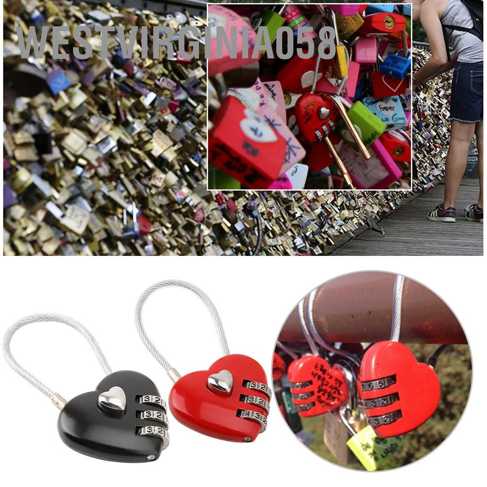 Westvirginia058 Heart Shape 3 Digit Code Combination Luggage Bag Lock Password Security Couple Padlock