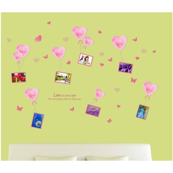 Decal trang trí trái tim và bong bóng