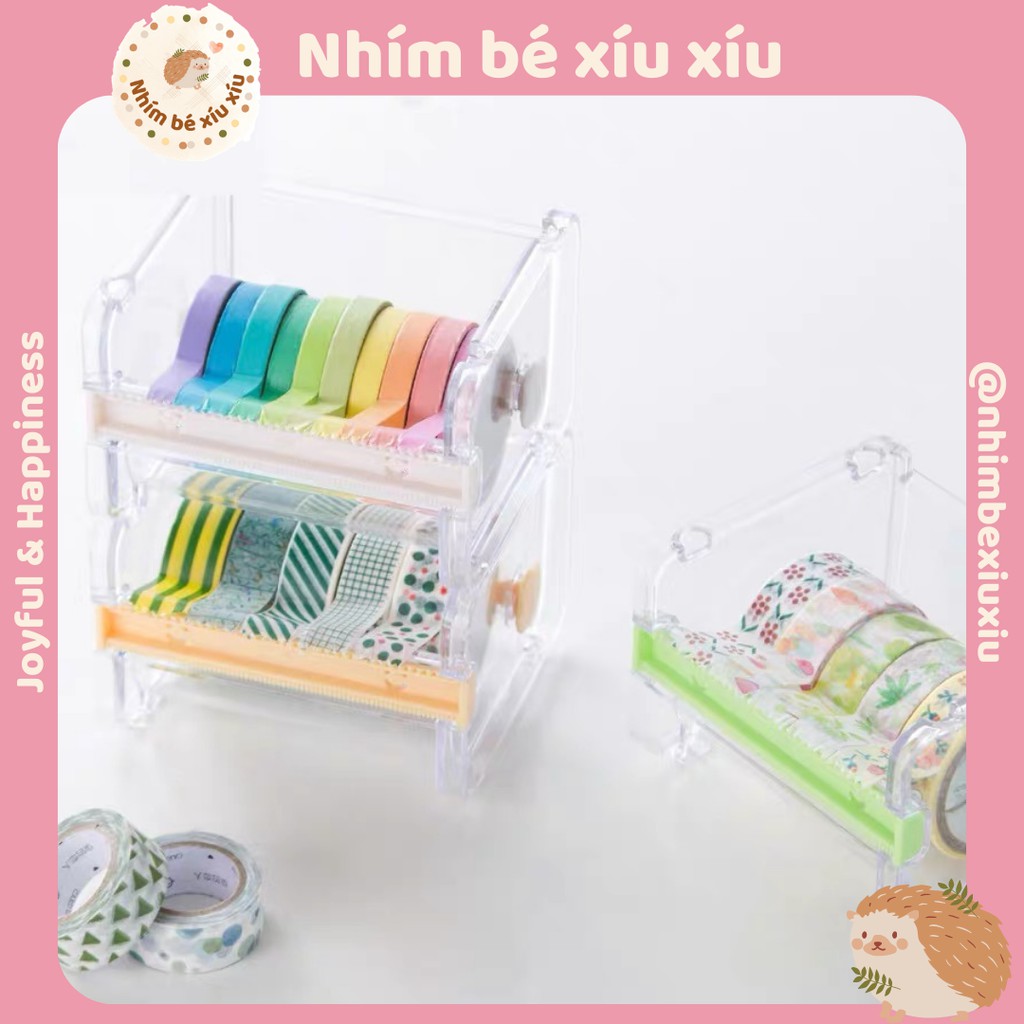 Hộp nhựa ĐỰNG - CẮT băng dính washi tape decor bàn học bàn làm việc TN41