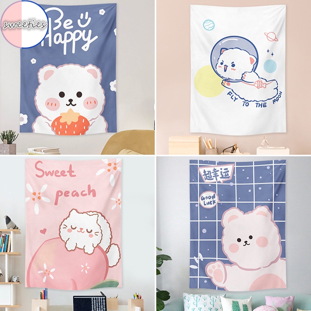 Thảm Treo Tường Họa Tiết Gấu Hoạt Hình Sáng Tạo 100x75cm