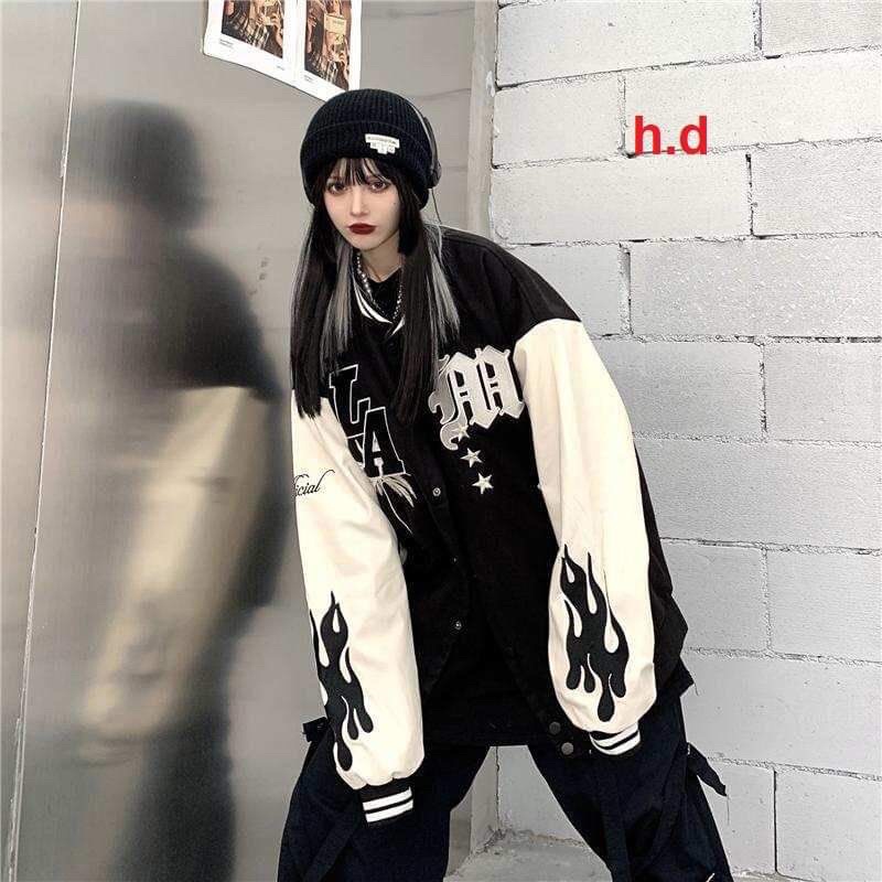 Áo khoác bomber Jacket nam nữ LA tay lửa Hàng loại 1 cá tính Trend 2022 phong cách Hàn QuốcChất nỉ vs gió chống nắng